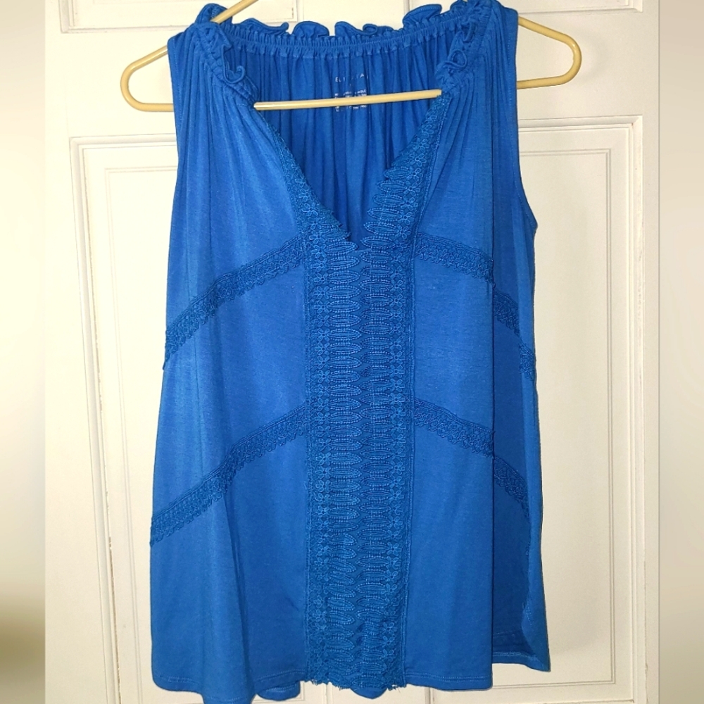 Elie Tahari Blue Ruffled Sleeveless  Blouse